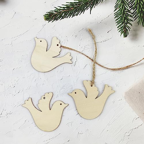 32 Pack Wood Peace Dove Bird Cutouts Unfinished Wooden Peace Dove Bird Hanging Ornaments DIY Peace Dove Bird Craft Gift Tags for Home Party
