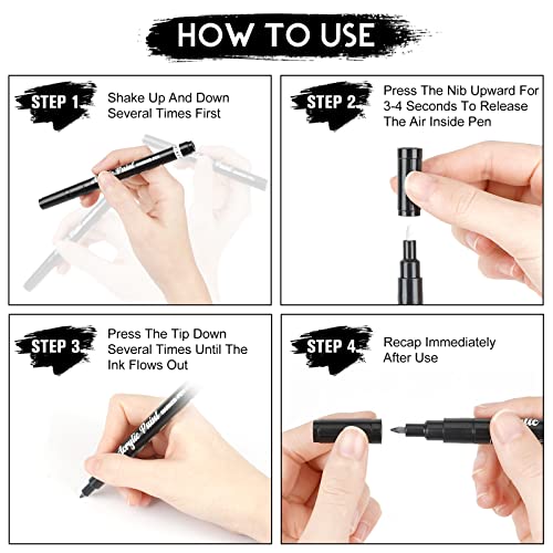 White Paint Pen, 8 Pack 0.7mm Acrylic Paint Pens Acrylic Markers 6 White 2 Black Paint Pens for Rock Painting Wood Canvas Glass Metallic Ceramic Tire SUPKIZ