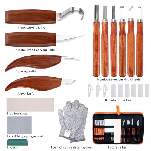 Wood Carving Tools Set, Wood Whittling Kit for Beginners Kids and Adults - Wood Carving Kit with Detail Wood Carving Knife, Whittling Knife, Wood