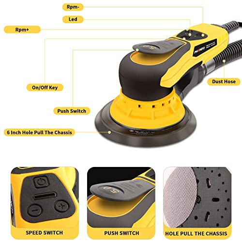 PHENDO Electric Random Orbital Sander Brushless 350W 3A Multi-function Variable Speed Corded Orbital Sanders Machine For Woodworking, Car, Drywall PHENDO