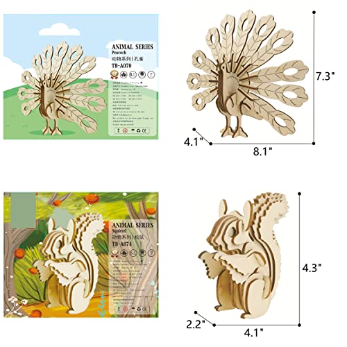 3D Wooden Wild Animal Puzzle - 6 Piece Set Wood Wild Animals Skeleton Assembly Model Kits - Wooden Crafts DIY Brain Teaser Puzzle - STEM Toys Gifts i-CHONY