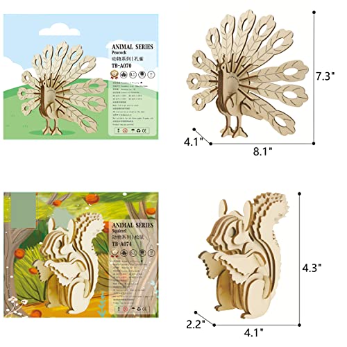 3D Wooden Wild Animal Puzzle - 6 Piece Set Wood Wild Animals Skeleton Assembly Model Kits - Wooden Crafts DIY Brain Teaser Puzzle - STEM Toys Gifts - WoodArtSupply