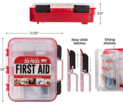 M2 BASICS Professional 350 Piece Emergency First Aid Kit | Business & Home Medical Supplies | Hard Case, Dual Layer, Wall Mountable | Office, Car, - WoodArtSupply