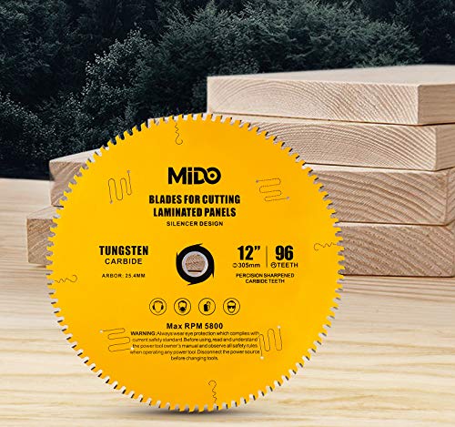 MIDO PROFESSIONAL ABRASIVE 12 Inch Miter Saw Blade 96 Teeth Circular Saw Blade 1" Arbor Table Saw Blade for Purpose Hard & Soft Wood Unique Noise MIDO Professional Abrasive