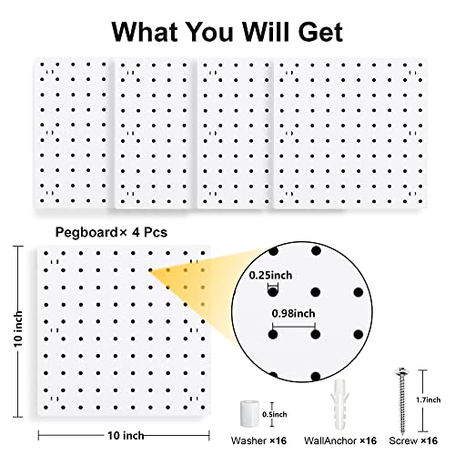 Pegboard Wall Organizer Panels, Craft Room, Kitchen, Garage, Living Room, Bathroom, and Study Room, Easy to Install (4Pcs) LANSI