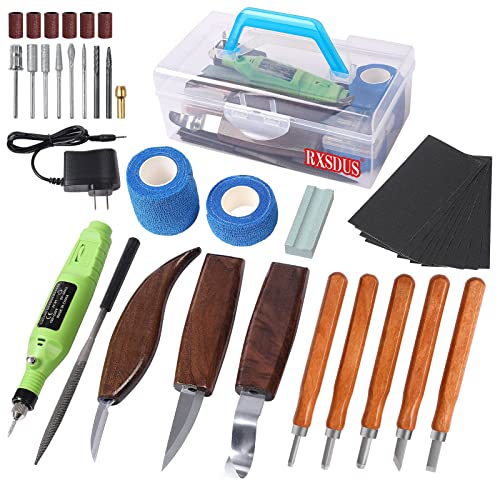 Upgrade 38 PCS Wood Carving Kit,Wood Carving Tool, Wood Carving Knife Set & Electric Polishing Machine,Including Tool Box,for Beginner and Carpenter RXSDUS