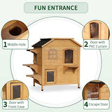 PawHut 2-Story Cat House Outdoor, Weatherproof Wooden Cat Enclosure for Feral Cats with Escape Door, Openable Roof, Jumping Platforms, Natural PawHut