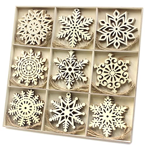 36pcs Large Christmas Wooden Snowflakes Hanging Ornaments DIY Craft Snowflake Wooden Ornaments Unfinished Wood Cutout Christmas Decorations Tree MFLUEEWR