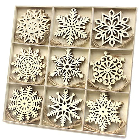 36pcs Large Christmas Wooden Snowflakes Hanging Ornaments DIY Craft Snowflake Wooden Ornaments Unfinished Wood Cutout Christmas Decorations Tree MFLUEEWR