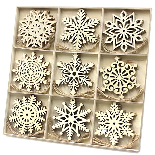 36pcs Large Christmas Wooden Snowflakes Hanging Ornaments DIY Craft Snowflake Wooden Ornaments Unfinished Wood Cutout Christmas Decorations Tree - WoodArtSupply