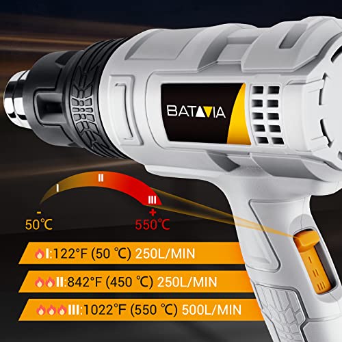 BATAVIA Heat Gun, 1500W Hot Air Gun Kit with 3-Temp Settings 122℉~1022℉ with Cooling Mode 5 Nozzles for Crafts, Shrink Tubing, Epoxy Resin, Vinyl Wrap, Soldering, Candle Making, Wood Burning, PLD2370S