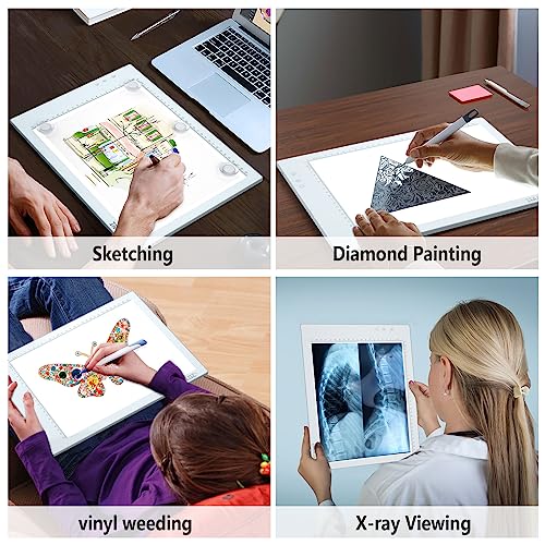 A4 LED Light Pad, IMAGE A4 Tracing Pad Rechargeable Magnetic Light Box, Cordless Ultra-Thin, Perfect for Vinyl Weeding Animation, Tattoo, Sketching IMAGE
