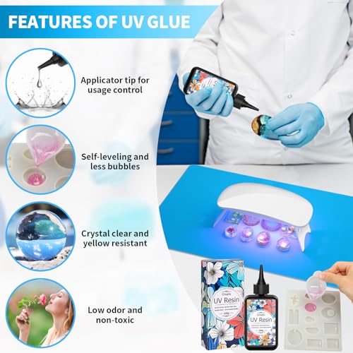 Cruzix UV Resin Kit with Light, Crystal Clear UV Epoxy Resin Kit with UV  Lamp, DIY Resin Accessories Tools, Silicone Resin Molds, Hard