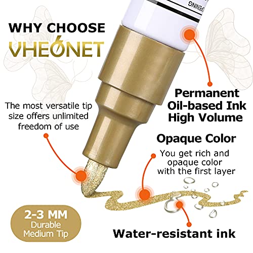 VHEONET 12 Permanent Paint Markers on Almost Anything Never Fade Quick Dry, Oil-Based Waterproof Paint Marker Pen for Rock Painting, Stone, Wood, VHEONET