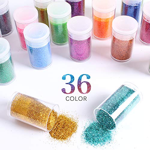 Extra Fine Glitter, Set of 36 Colors Nail Arts Cosmetic Glitter, Resin Crafts Loose Glitter Powder Shaker for Face Body Hair Eye Lip Gloss Makeup, Estanoite