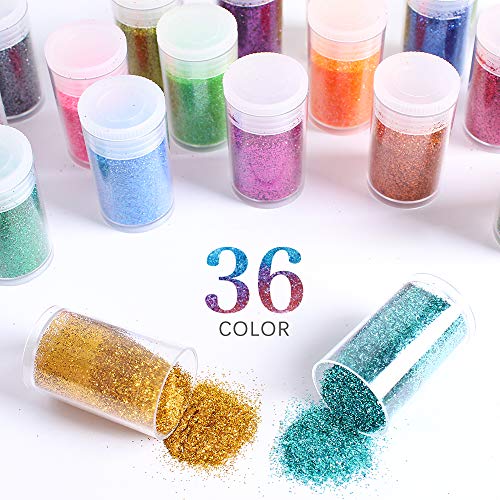 Extra Fine Glitter, Set of 36 Colors Nail Arts Cosmetic Glitter, Resin Crafts Loose Glitter Powder Shaker for Face Body Hair Eye Lip Gloss Makeup, - WoodArtSupply