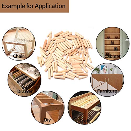 90 Pcs Wooden Dowel Pins, Straight Groove Wooden Dowel Pins with Beveled Ends Tapered, Easy Insertion, for Furniture Door Art Crafts Projects, M6 M8 HexinYigjly