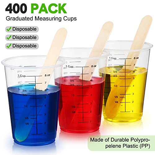 200 Count Disposable Measuring Cups for Resin 8 oz Clear Plastic Epoxy Cups Reusable Multipurpose Stain Paint Liquid Mixing Cups for Cooking and Yunsailing