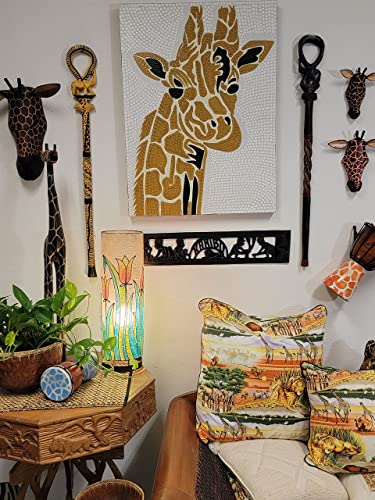 African Wood Decorative Walking Stick (Hand Made in Kenya) (Elephant/Lion Natural) Stoneage Arts Global