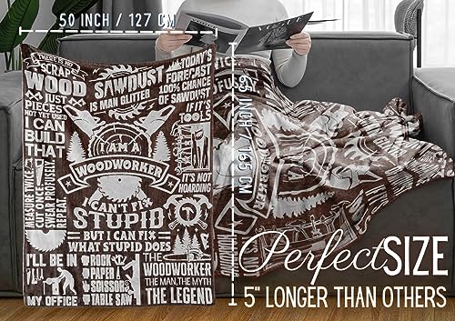 Woodworking Gifts Blanket for Woodworker, Man, Women - 50" x 65" Throw, Flannel Blanket - Birthday Gifts for Wood Lovers - Stupid Huglanket