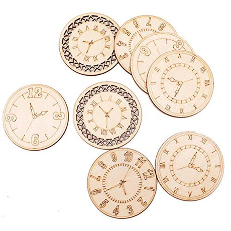 Amosfun Unfinished Wood Cutouts Natural Clock Wood Pieces for DIY Craft Decorations Children's Party Decoration 8 Pcs Amosfun
