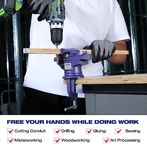 WORKPRO Bench Vise, 2.5 Inch Jaw Width Universal Table Vise, 360°Swivel Base Home Vice Bench Clamp with Magnetic Jaw Pads, Portable Clamp-on Vise WORKPRO