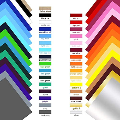 CAREGY HTV Heat Transfer Vinyl Bundle: 42 Pack 12" x 10" Sheets Iron on Vinyl, 30 Assorted Colors, Heat Transfer Vinyl for DIY T-Shirt CAREGY