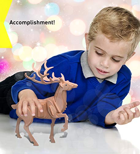 Puzzled 3D Puzzle Deer Wood Craft Construction Model Kit, Fun, Unique & Educational DIY Wooden Toy Assemble Model Unfinished Crafting Hobby Puzzle to Puzzled