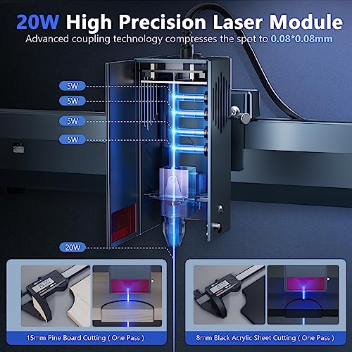 Ortur OLM3 LU3-20A Laser Engraver with 50L Laser air Assist, 20W Output Laser Cutter DIY Laser Engraver Machine, 20000mm/min Engraving Speed and App Ortur