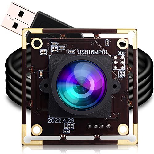 ELP 16MP Wide Angle USB Camera Module for Raspberry Pi and Computer 4K Mini UVC USB2.0 Video Webcam Board with 118degree No Distortion Lens IMX298 ELP
