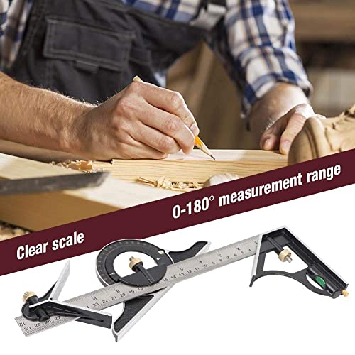 Fafeicy Stainless Steel T Square Ruler Adjustable Sliding Combination Square Ruler & Protractor Level Measure Measuring Tool 4-Piece 4R Combination Fafeicy