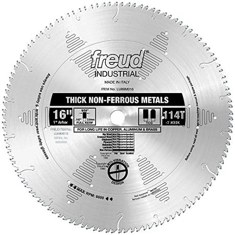 Freud LU89M016: 16" x 114T Thick Stock Aluminum Metal Blade Freud