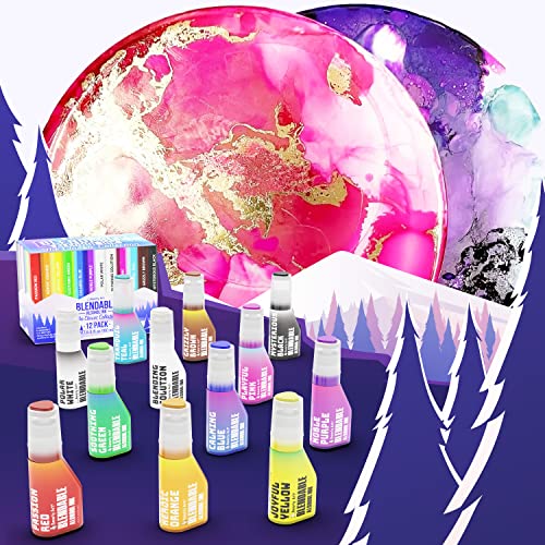 Bearly Art Alcohol Ink - The Colorful Collection - Blendable Rainbow Alcohol Inks Set - 0.5 fl oz (15 ml) Bottles - 12 Colorful Colors - Includes Bearly Art