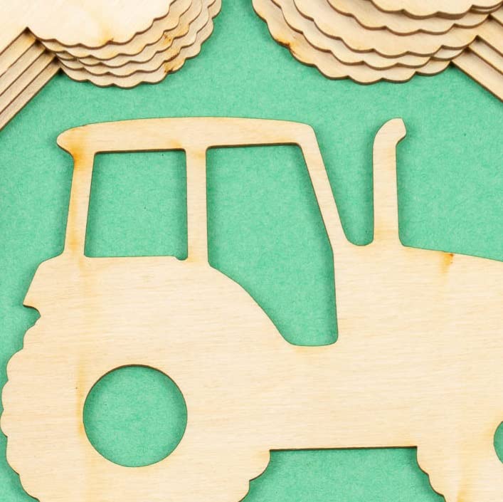 Pack of 24 Unfinished Wood Farm Tractor Cutouts - Made in USA Blank Tractor Wooden DIY Shapes for Scouts, Camps, Vacation Bible School, & Birthday Factory Direct Craft