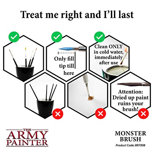 The Army Painter Wargamer: Monster - Wargamer Brush with Synthetic Toray Hair – Large Basecoat Brush for Wargames, Fine Detail Paint Brush for - WoodArtSupply