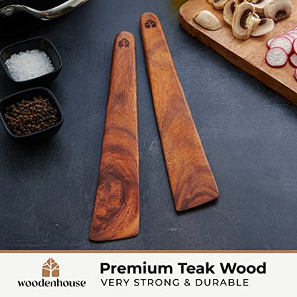 12 inch Teak Wood Spatula for Cast Iron, Small Wood Flipper, Egg Scraper, Flat Wooden Turner, Multipurpose Wood Cooking Utensil, Spatulas Perfect for
