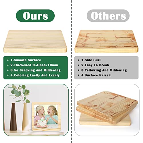10 Pack Wood Placemats, 5.7 Inch/14.5 cm Unfinished Blank Wood Discs Square Wood Boards for Crafts, DIY Wood Coasters, Painting, Laser Engraving,