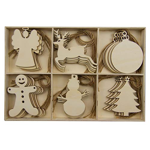 LUOEM 30pcs Wooden Christmas Hanging Ornaments Wood Angel Deer Ball Child Snowman Christmas Tree Cutout Hanging Embellishments Xmas Tree Hanging LUOEM