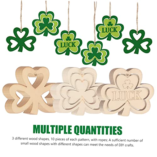 30pcs Small Pendant Ireland Ornament Present Labels Present Ornaments Leaf Wood Slices St Patricks Day Cutout Shamrock Pendants DIY Shamrocks Cutouts