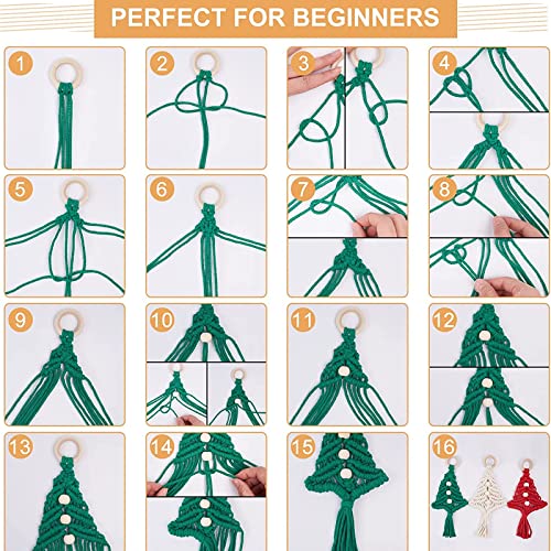 Aphmeir Christmas Tree DIY Macrame Kit, 3-Pack Christmas Macrame Woven Tree DIY Kits for Beginners Christmas Tree Hanging Ornaments Holiday Wall Aphmeir