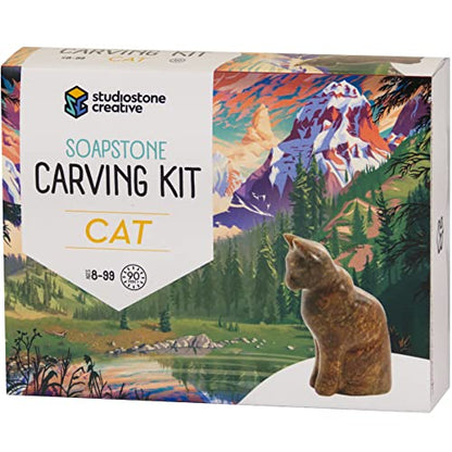 STUDIOSTONE CREATIVE DIY Arts & Crafts Carving Kit Kids Adults Cat Sculpture Soapstone - WoodArtSupply