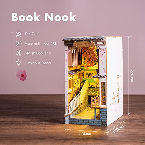 Rolife DIY Book Nook Kit Sakura Densya, DIY Miniature Booknook Kit Creative Decorative Bookend Bookshelf Insert 3D Puzzles for Adults, - WoodArtSupply