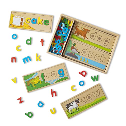 Melissa & Doug See & Spell Wooden Educational Toy With 8 Double-Sided Spelling Boards and 64 Letters - Preschool Learning Activities, See & Spell - WoodArtSupply