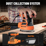 DOVAMAN ROS01A Orbital Sander, 3A Random Orbit Sander, 6 Variable Speeds, Up to 13000 rpm, 12pcs Sandpapers, 5in Sanding Pad, Dust Collection, DOVAMAN