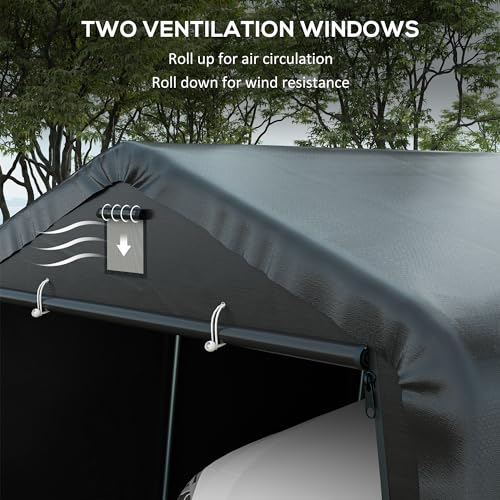 Outsunny 12' x 20' Heavy Duty Carport, Portable Garage Canopy Tent with 2 Ventilation Windows and Large Door, for Car, Truck, Boat, Motorcycle, Bike, Outsunny