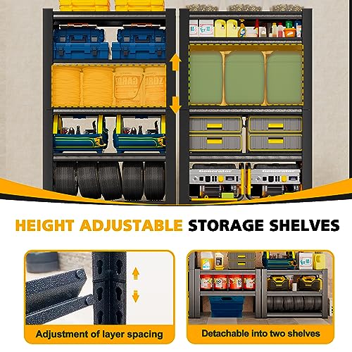SFTORMAS 72" H Heavy Duty Garage Shelving, 5 Tier Adjustable Metal Shelving, 15.75" D X 35.3" W X 72" H, Black SFTORMAS