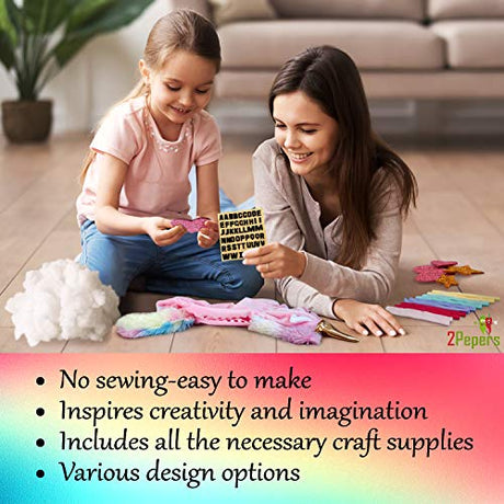 2Pepers Make Your Own Unicorn Pillow Kit Arts and Crafts for Girls (No Sewing Needed), DIY Stuffed Plush Pillow Craft kit for Kids, Unicorn Gifts for 2Pepers