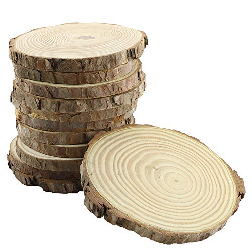 Bignc 12Pcs 4-5-Inch Unfinished Natural Thick Wood Slices Circles with Tree Bark Log Discs for DIY Craft Christmas Rustic Wedding Ornaments