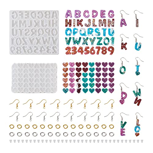 KISSITTY Letter Number Earring Silicone Molds Alphabet Number Heart Pendant Resin Casting Molds Earring Making Kit for Adults UV Resin Jewelry Crafts KISSITTY