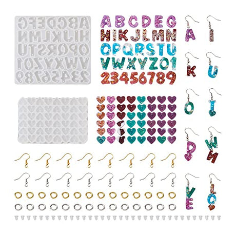 KISSITTY Letter Number Earring Silicone Molds Alphabet Number Heart Pendant Resin Casting Molds Earring Making Kit for Adults UV Resin Jewelry Crafts KISSITTY